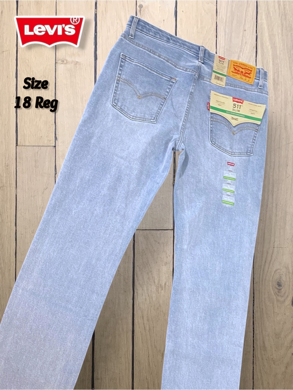 Levi's 511 Slim Fit Boys Jeans - Light Blue Size 18 Reg Student Size 29x31